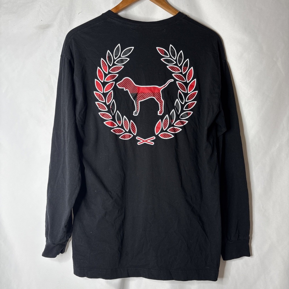 Victoria's Secret PINK Women's L Long‎ Sleeve T-Shirt Black Red Plaid Dog READ